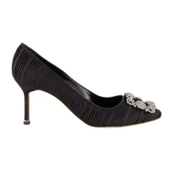 Zapatos de Satén Negro con Hebilla de Cristal