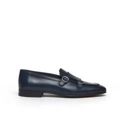 Zapatos Monk Strap de cuero azul