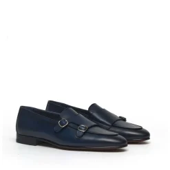 Zapatos Monk Strap de cuero azul
